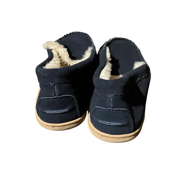J Crew Mens 12 Slippers Navy Suede Moccasins Fleece Lined Indoor House Cozy Fall - Picture 7 of 8